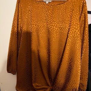 Chenault Orange 3/4 Sleeve Blouse with Tie Front and Relaxed Fit